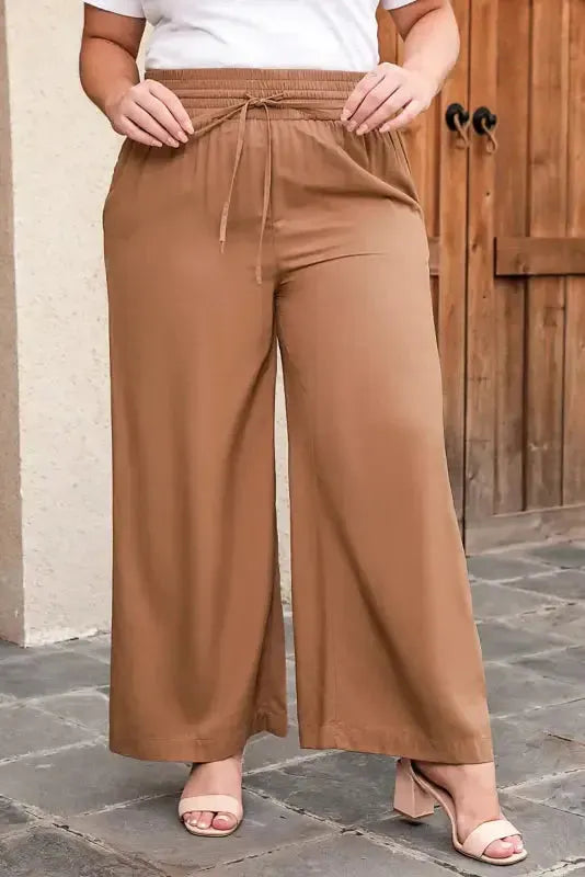 Black Drawstring Elastic Waist Casual Wide Leg Pants - Fashionfitz