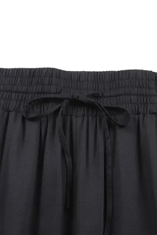 Black Drawstring Elastic Waist Casual Wide Leg Pants - Fashionfitz