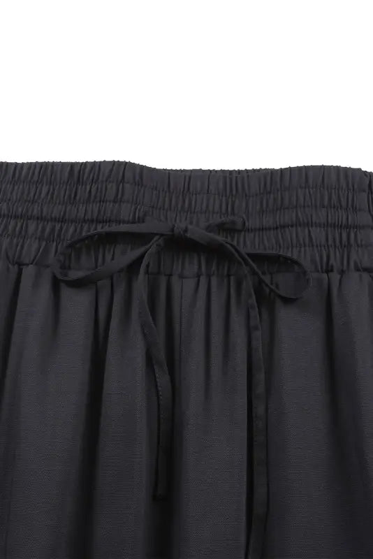 Black drawstring elastic waist casual wide leg pants