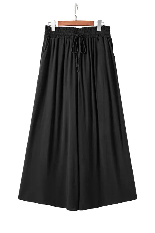 Black drawstring smocked high waist wide leg pants - bottoms