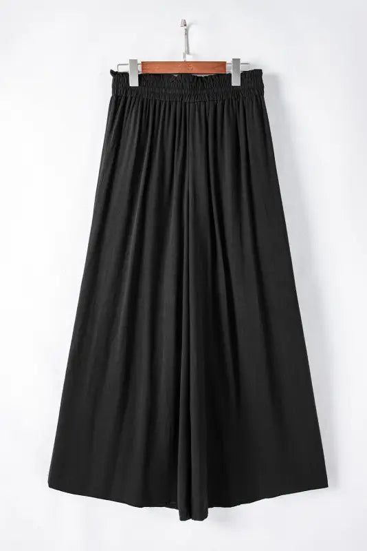 Black drawstring smocked high waist wide leg pants - bottoms