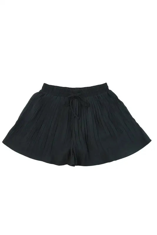 Black drawstring waist flowy pleated shorts