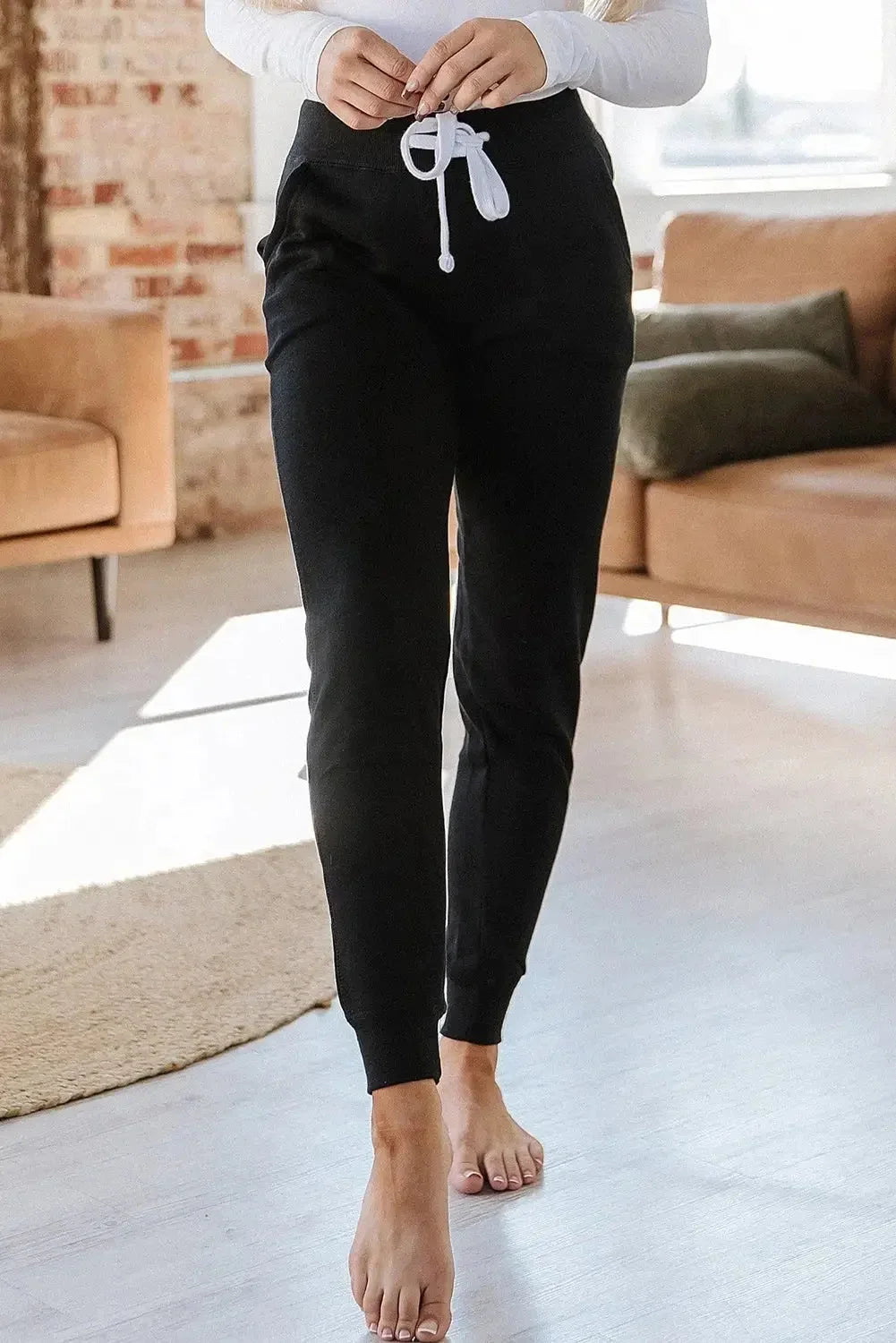 Black drawstring waist pocketed joggers - s / 90% polyester + 10% elastane