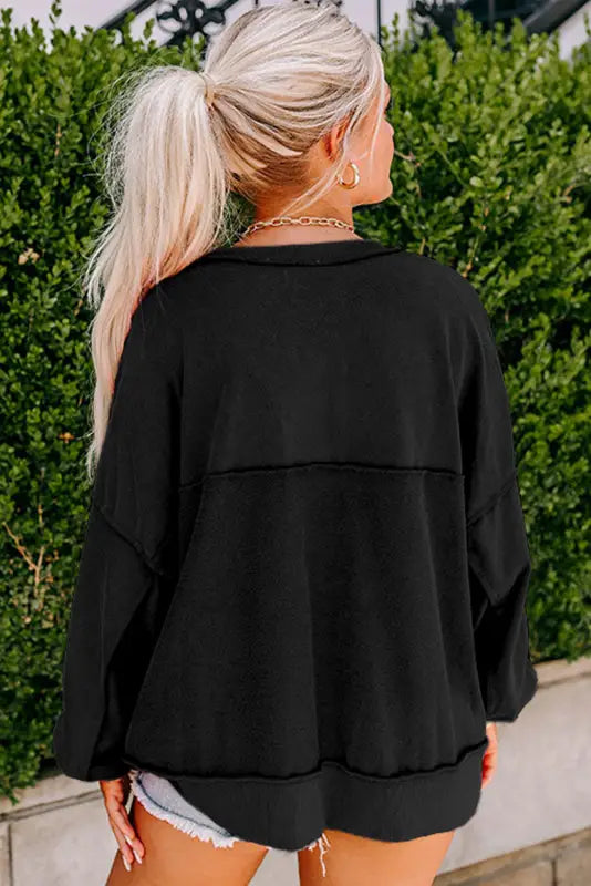 Casual henley sweatshirt | black | fashionfitz