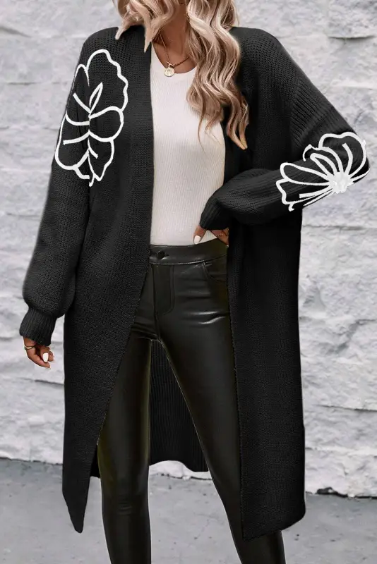 Black duster cardigan - flower embroidered by fashionfitz