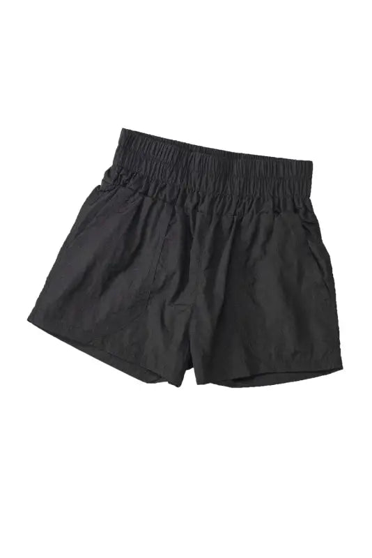 Black elastic high waist side pockets shorts