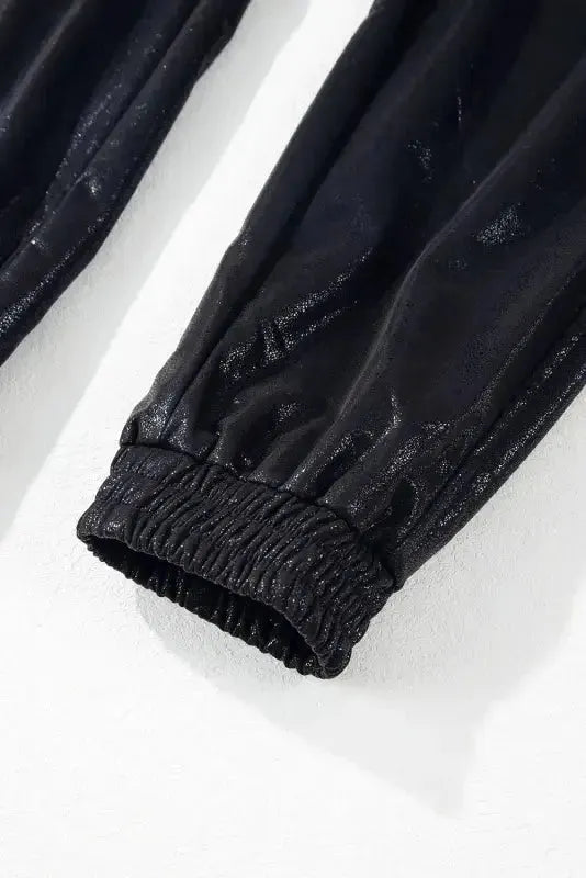 Black Elastic Waist Pebble Joggers - Fashionfitz