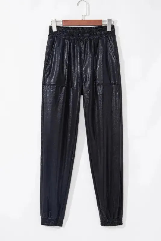 Black Elastic Waist Pebble Joggers - Fashionfitz