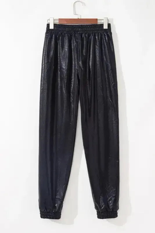 Black Elastic Waist Pebble Joggers - Fashionfitz