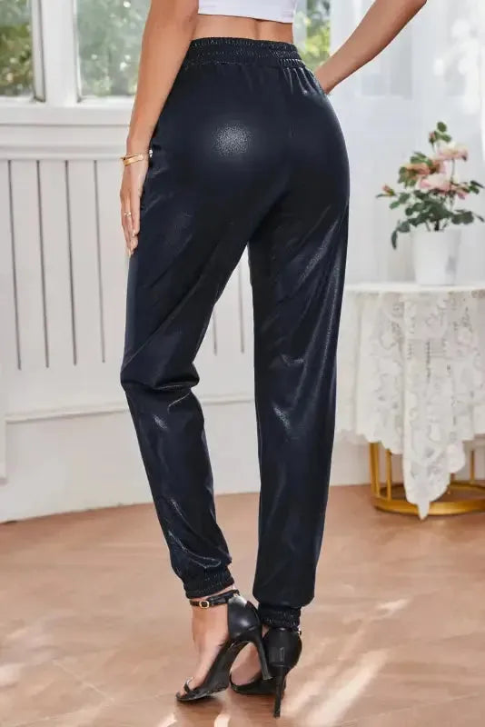 Black Elastic Waist Pebble Joggers - Fashionfitz
