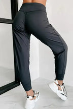 Black Exposed Seam High Waist Joggers - Fashionfitz