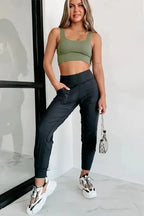 Black Exposed Seam High Waist Joggers - Fashionfitz