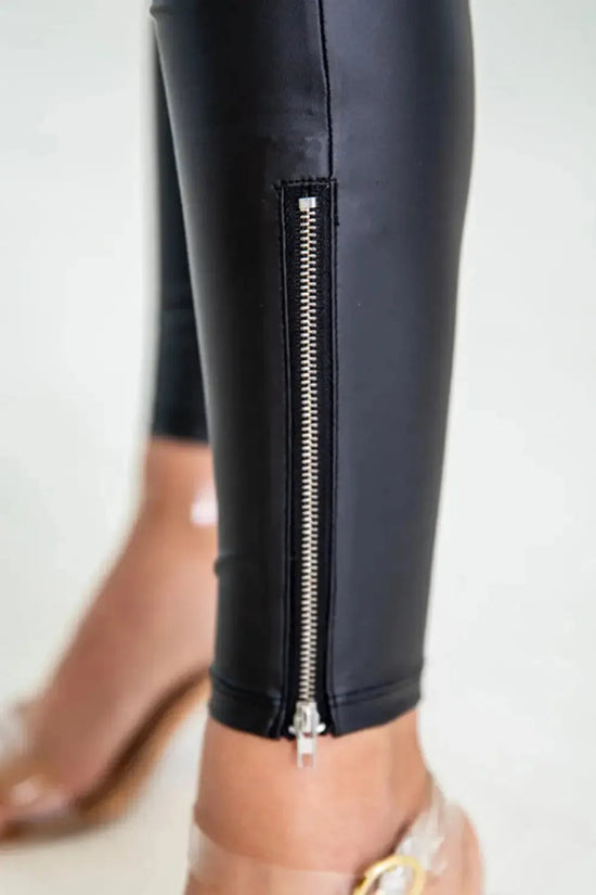 Faux Leather Zipp Leg Leggings - Fashionfitz