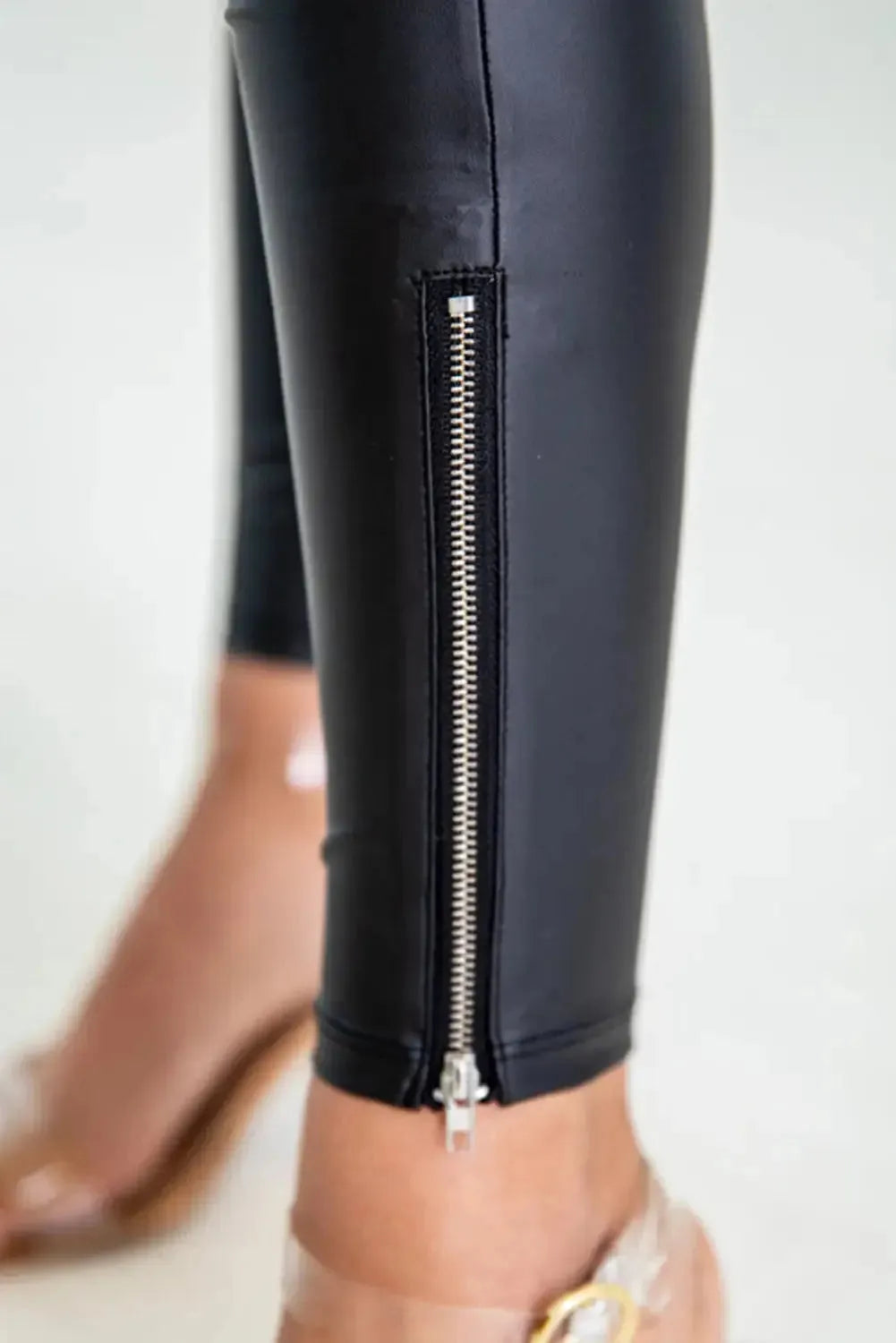 Faux Leather Zipp Leg Leggings - Fashionfitz