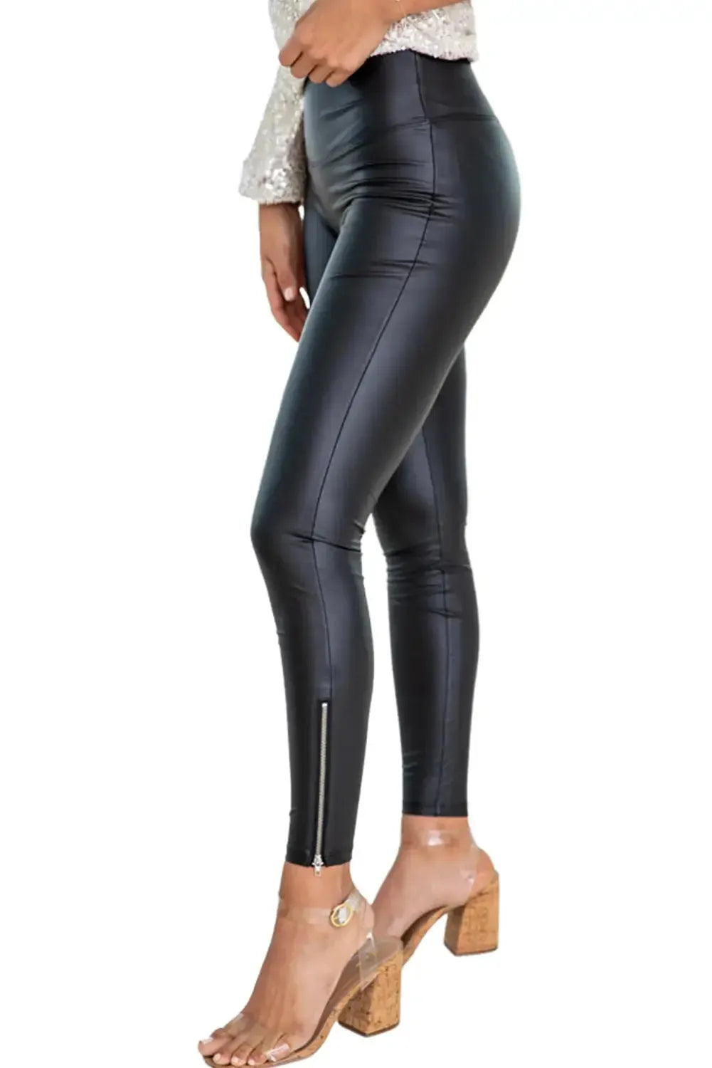 Faux Leather Zipp Leg Leggings - Fashionfitz