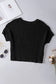 Black fishnet knit ribbed round neck short sleeve sweater