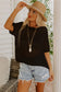 Black fishnet knit ribbed round neck short sleeve sweater