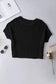 Black fishnet knit ribbed round neck short sleeve sweater