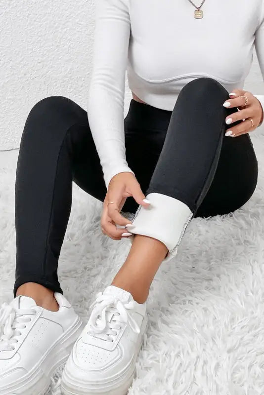 Black fleece lining leggings - high waist - bottoms