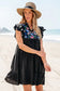 Black floral embroidered mini dress - tiered ruffled - dresses