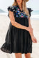 Black floral embroidered mini dress - tiered ruffled - dresses