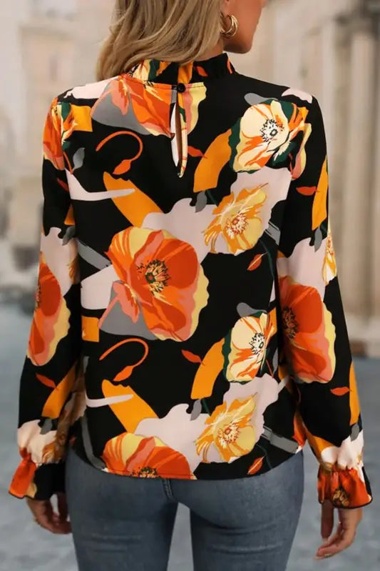 Black floral mock neck blouse | fashionfitz