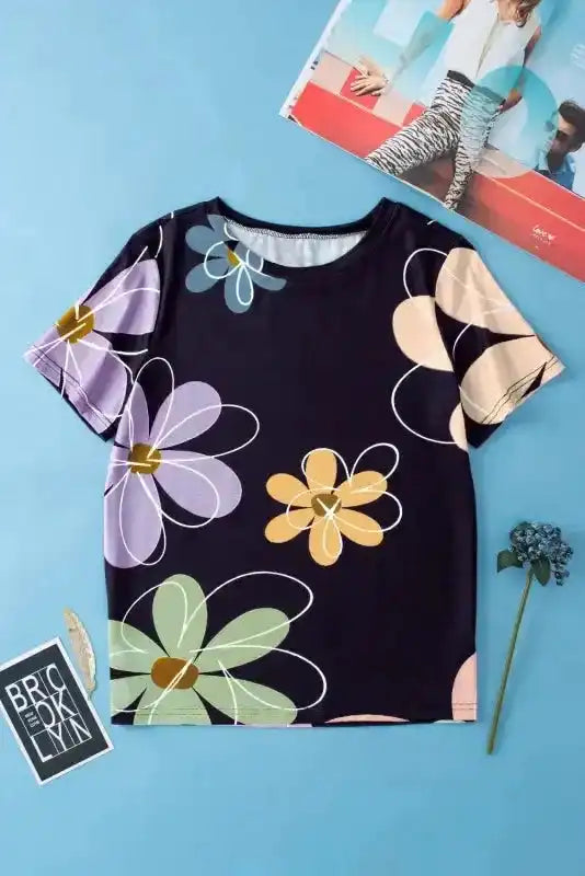 Black Floral T Shirt - Fashionfitz
