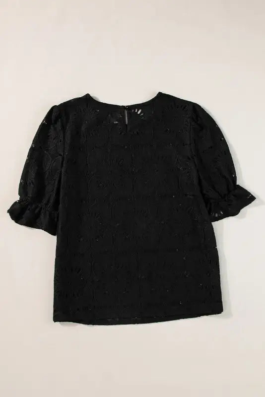 Black flower eyelet jacquard top - tops/tops & tees