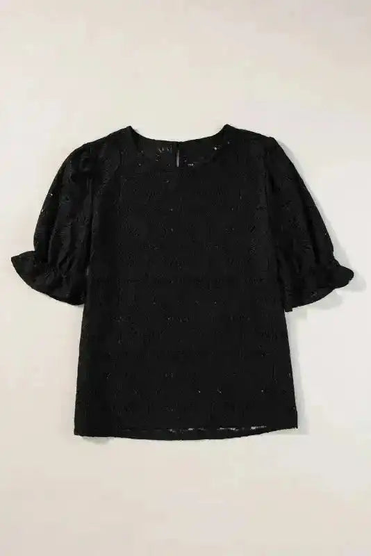 Black Flower Eyelet Jacquard Top - Fashionfitz