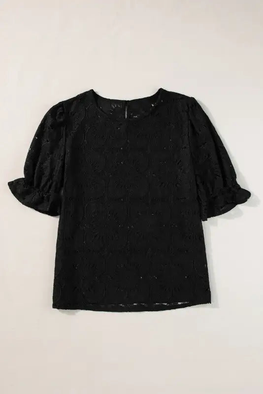 Black flower eyelet jacquard top - tops/tops & tees