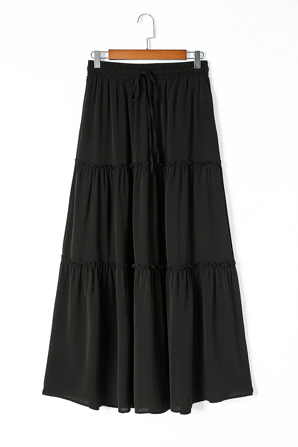 Black frill tiered drawstring waist maxi skirt - skirts