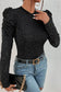 Black gigot sleeve metallic knit slim fit top - tops