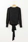 Black glitter wrap v neck tie hem puff sleeve blouse - tops