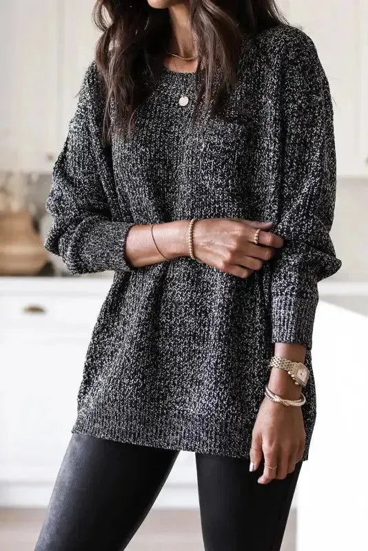 Black Glittering Tunic Sweater - Fashionfitz