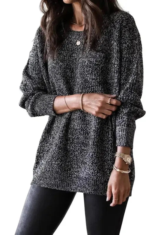 Black Glittering Tunic Sweater - Fashionfitz