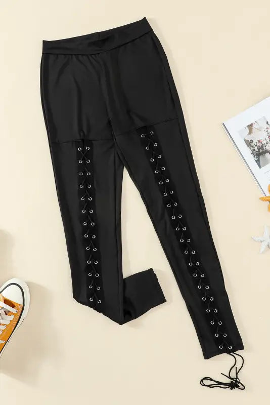 Black grommet lace up leggings