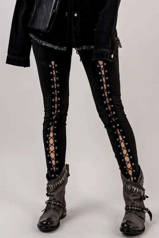 Black grommet lace up leggings