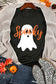 Black halloween spooky ghost print crewneck pullover sweatshirt - graphic