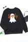 Black halloween spooky ghost print crewneck pullover sweatshirt - graphic