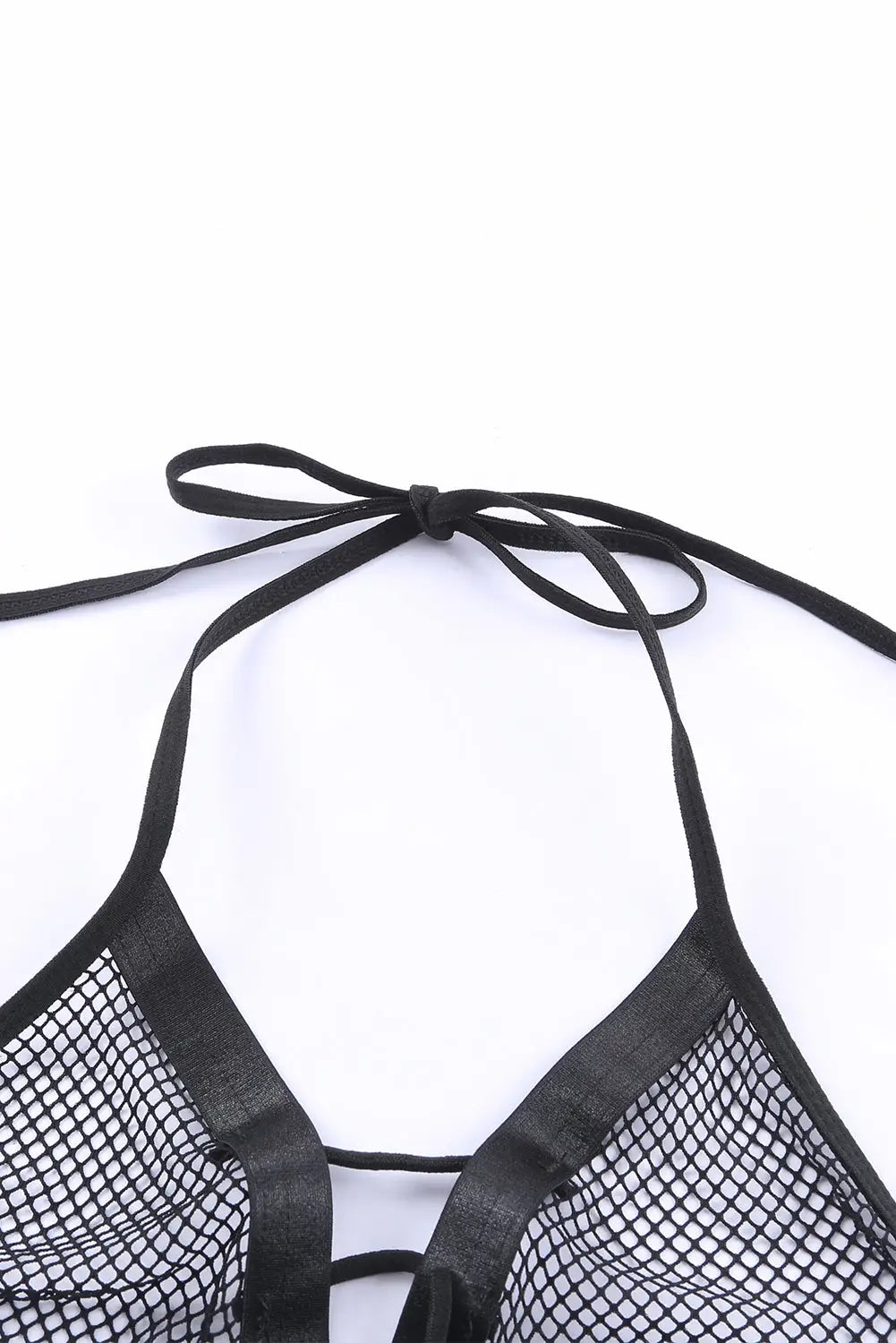 Black halter backless fishnet lingerie set with shorts - sets