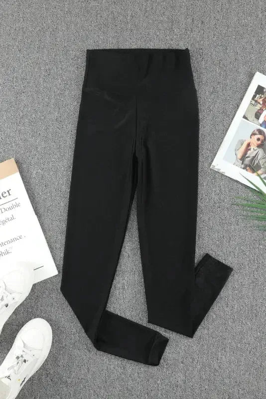 Black High Rise Tight Leggings with Waist Cincher - Fashionfitz