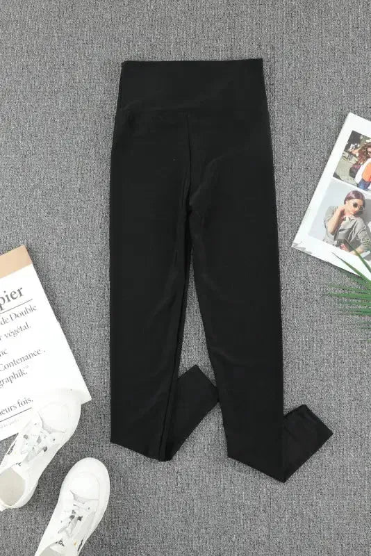 Black High Rise Tight Leggings with Waist Cincher - Fashionfitz
