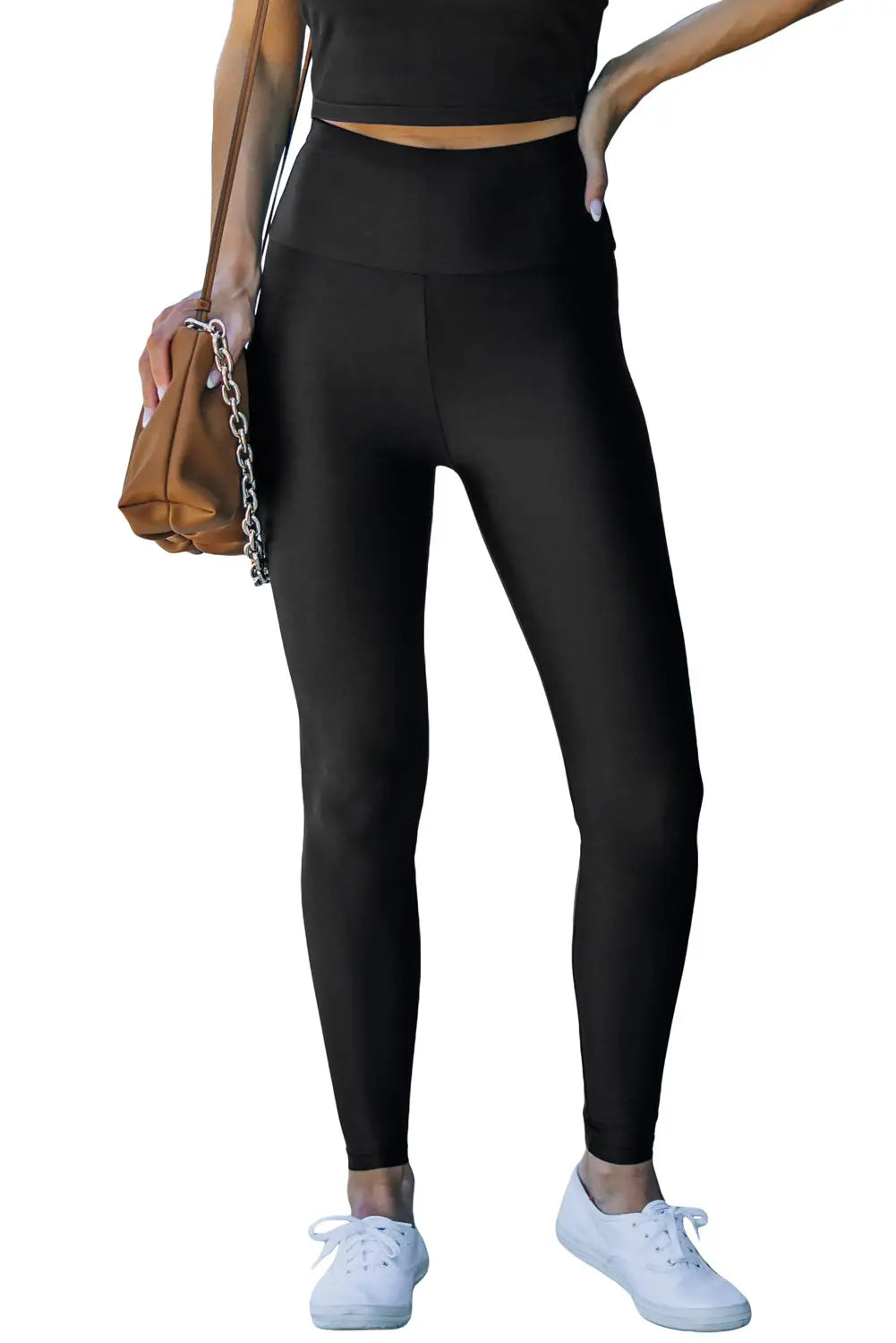 Black high rise tight leggings with waist cincher - bottoms