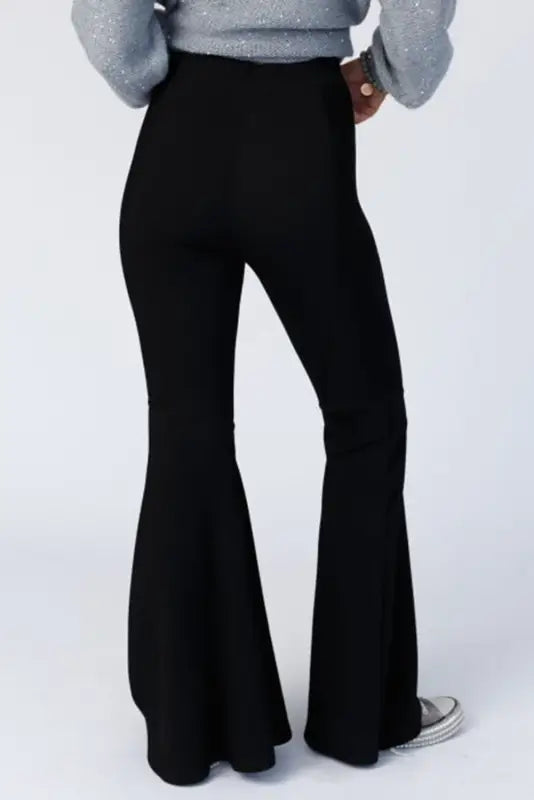 Black high waist ribbed flare pants - wide leg