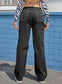 Black high waist straight leg cargo pants with pockets