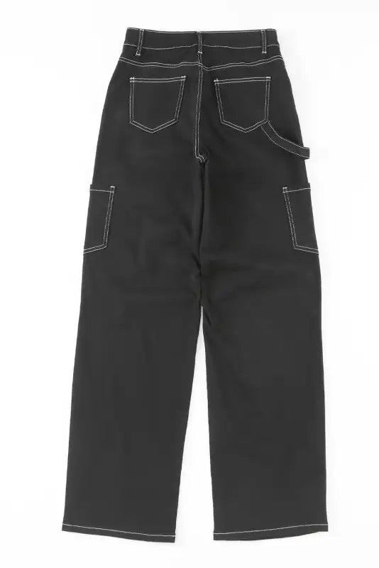 Black high waist straight leg cargo pants with pockets