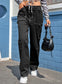 Black high waist straight leg cargo pants with pockets