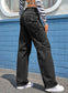 Black high waist straight leg cargo pants with pockets