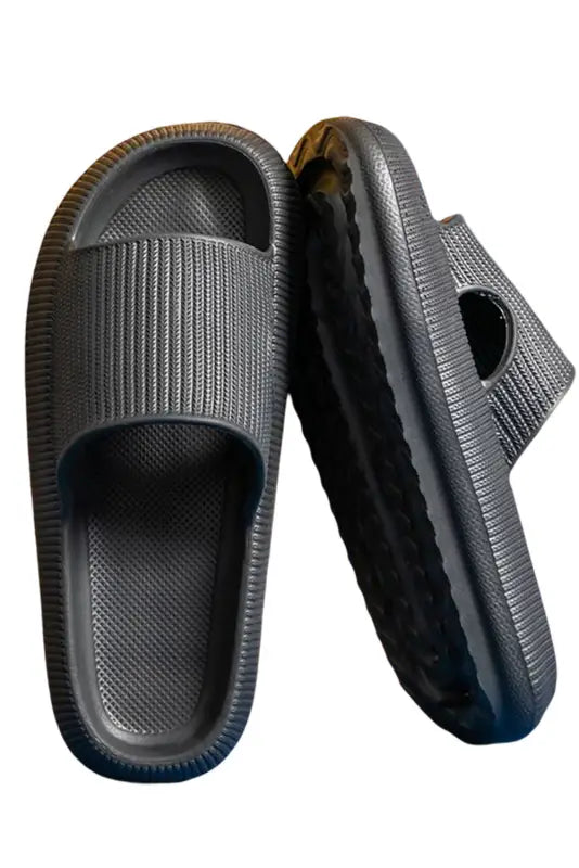 Black hollow-out thick soled slip on slippers