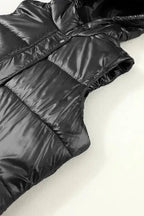 Black Hooded Long Quilted Vest Coat - Fashionfitz